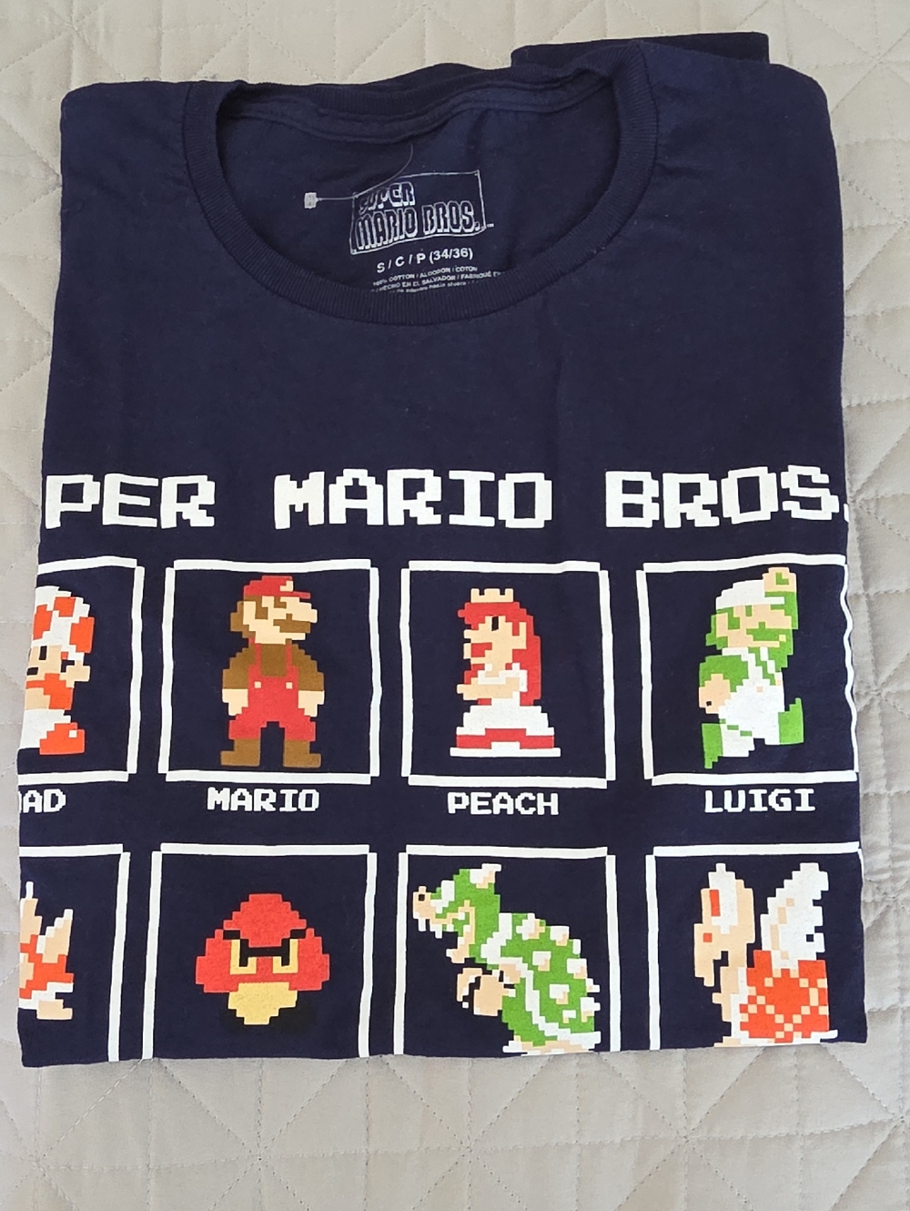 Super Mario Bros. Navy Pixel Characters Short Sleeve Tee